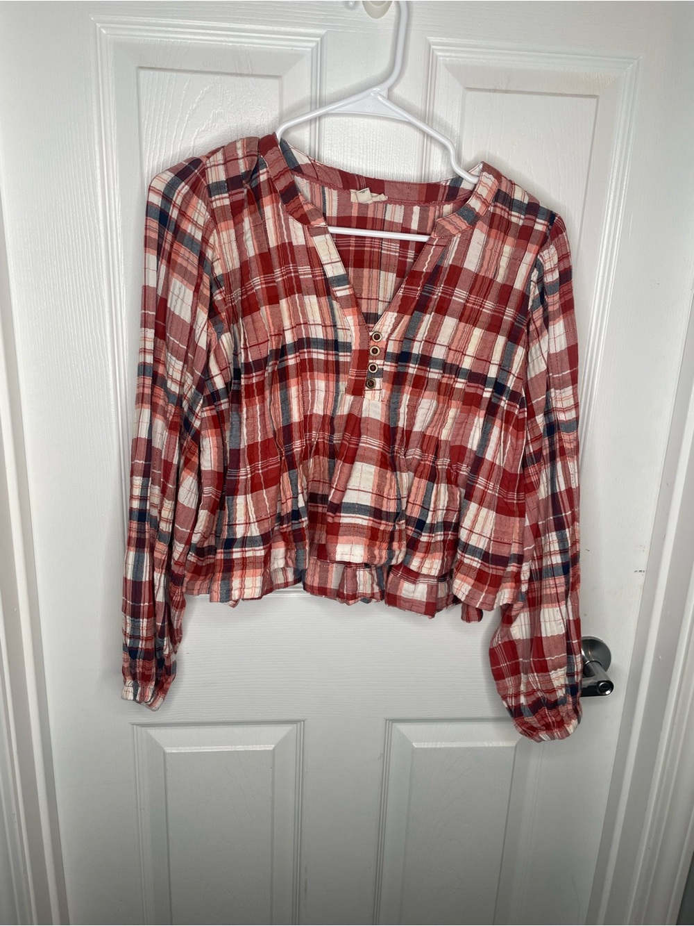 Pilcro Long-Sleeve Pleated Swing Blouse Plaid Preppy Academia Schoolgirl Boho XS - Picture 3 of 15